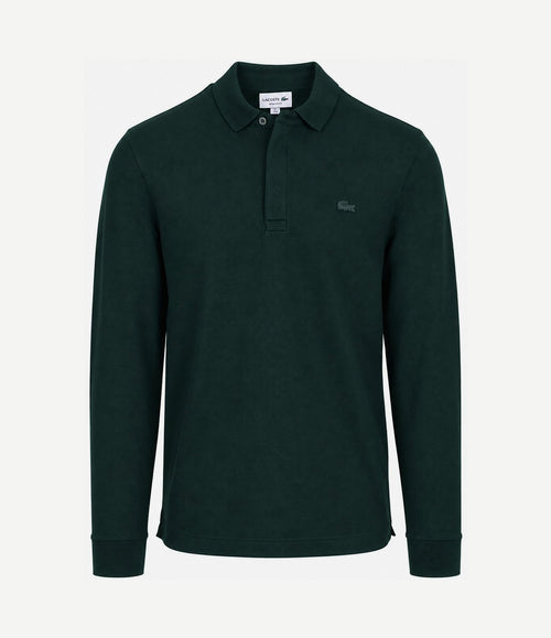 Longsleeve poloshirt piqué donkergroen