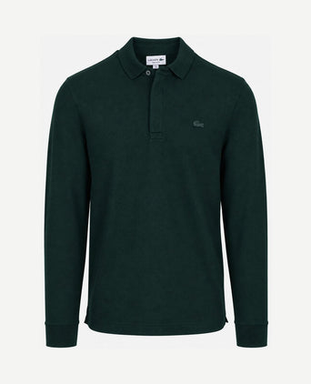 Longsleeve poloshirt piqué donkergroen