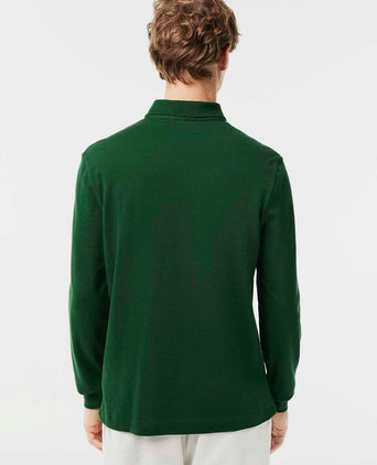 Longsleeve poloshirt piqué donkergroen
