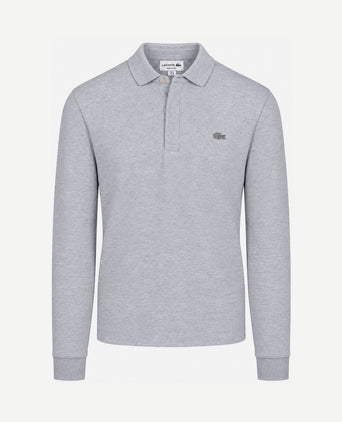 Longsleeve poloshirt piqué licht grijs
