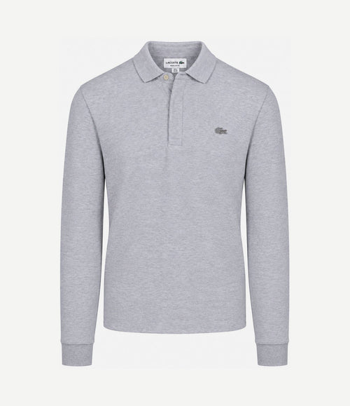 Longsleeve poloshirt piqué licht grijs