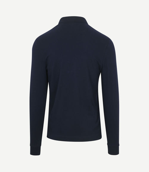 Longsleeve poloshirt piqué donkerblauw