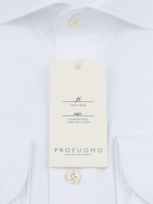 Profuomo twill overhemd extra lange mouwen wit | Slim-fit