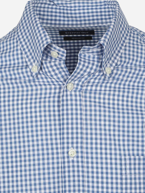 Poplin overhemd ruit lichtblauw