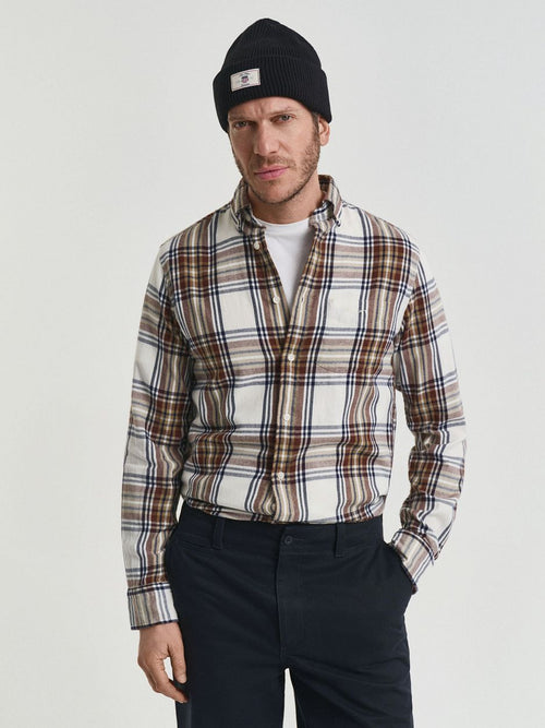 Gant overhemd flanel ruit ecru | Regular-fit