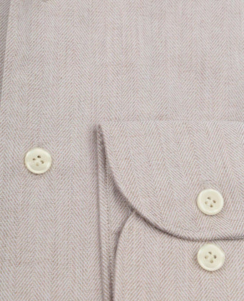 Overhemd peached herringbone flanel beige