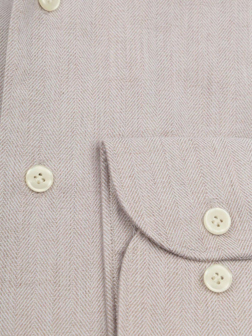 Overhemd peached herringbone flanel beige