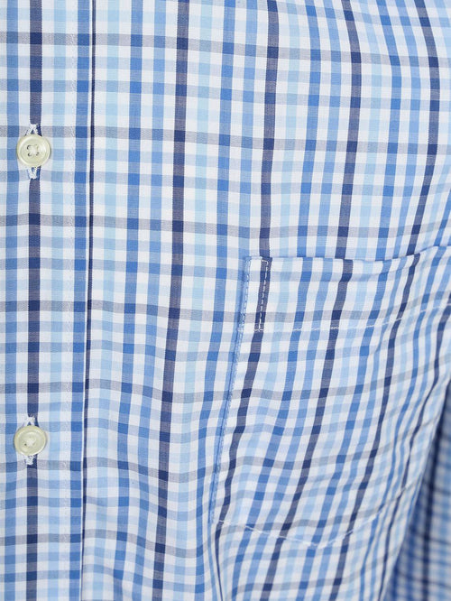 Extra lange mouwen overhemd ruit blauw