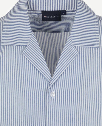 Short sleeve overhemd stripe seersucker lichtblauw