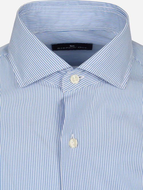 Overhemd twill streep lichtblauw