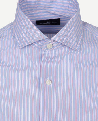 Overhemd twill streep lichtblauw rood