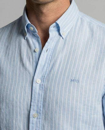 Overhemd cotton linen strepen lichtblauw