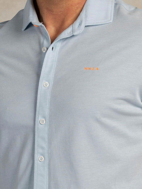 Overhemd short sleeve piqué sky blauw