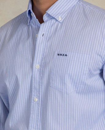 Overhemd kawhie streep lichtblauw