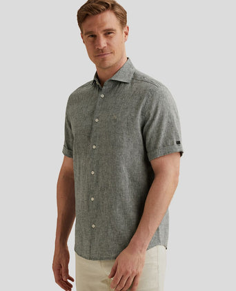 Short sleeve overhemd linnen blend lichtblauw