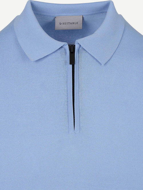 Knitted halve rits polo dan lichtblauw