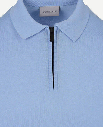 Knitted halve rits polo dan lichtblauw