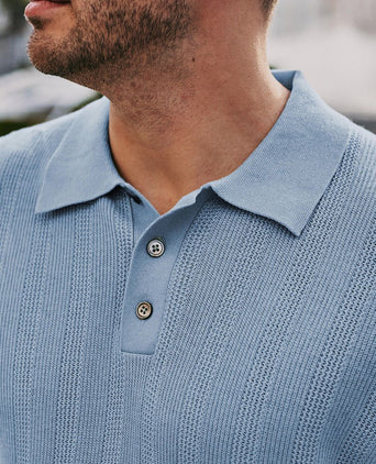 Knitted jacquard polo lichtblauw