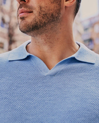 Polo riva bean linen cotton lichtblauw