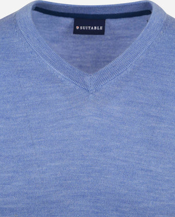 Merino pullover v-hals lichtblauw
