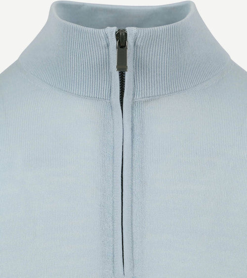 Merino halve rits trui lichtblauw