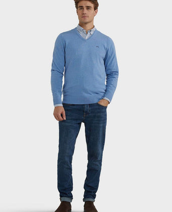 Trui merino blend v-hals ice blauw
