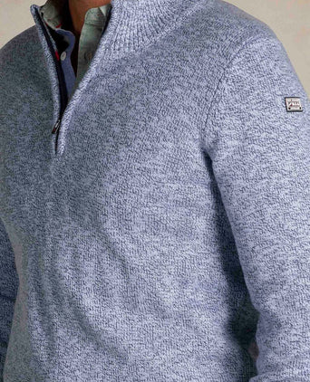 Trui halve rits thames milton slub blauw