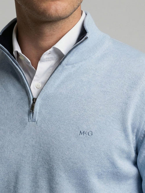 Half-zip trui cotton cashmere powder blauw
