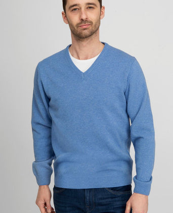 Lamswol trui v-hals blauw