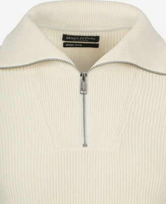 Marc o'polo halve rits trui ecru | Regular-fit