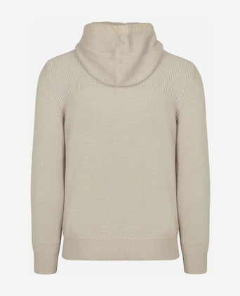 Hooded halve rits pullover structured bi-colour ecru