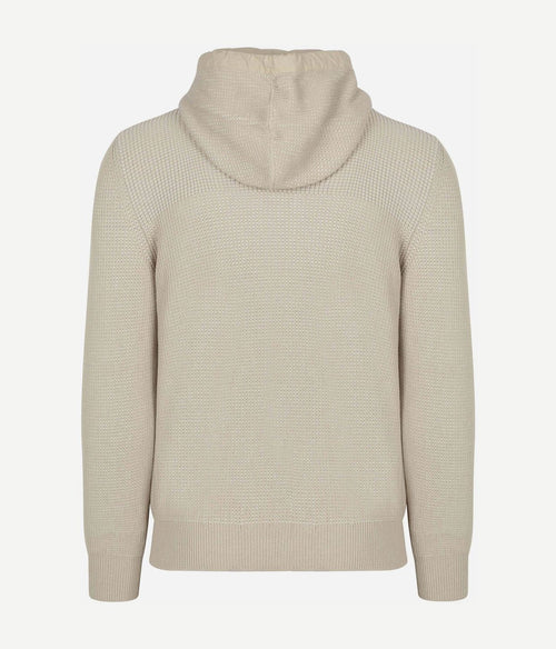 Hooded halve rits pullover structured bi-colour ecru