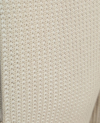 Hooded halve rits pullover structured bi-colour ecru