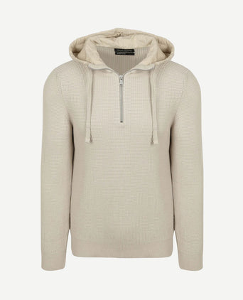 Hooded halve rits pullover structured bi-colour ecru