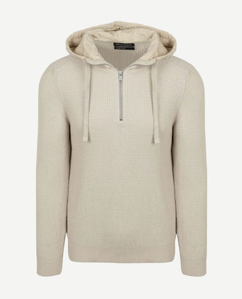 Hooded halve rits pullover structured bi-colour ecru