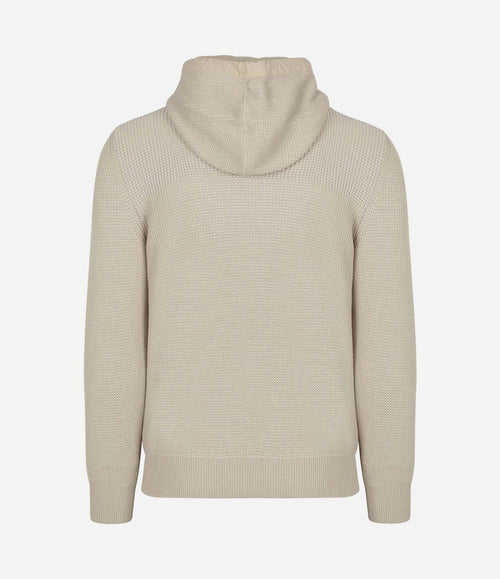 Hooded halve rits pullover structured bi-colour ecru