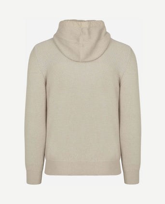 Hooded halve rits pullover structured bi-colour ecru