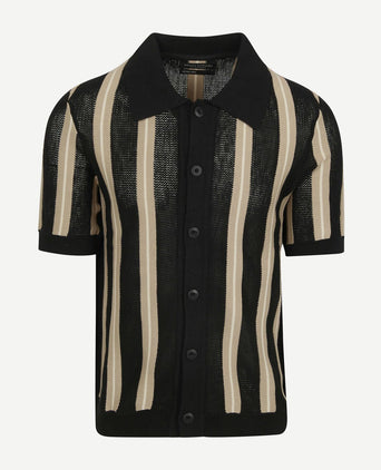 Marc o'polo knitted crochet overhemd short sleeves zwart | Regular-fit