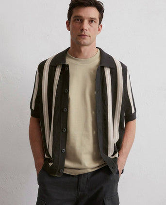 Marc o'polo knitted crochet overhemd short sleeves zwart | Regular-fit