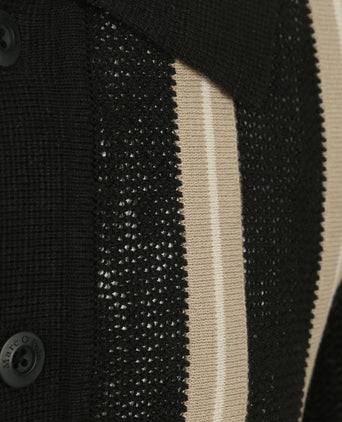 Marc o'polo knitted crochet overhemd short sleeves zwart | Regular-fit