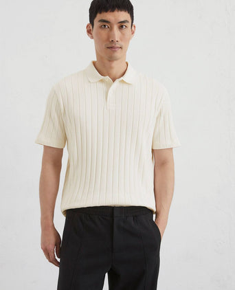 Marc o'polo knitted poloshirt ribstructuur off white | Regular-fit