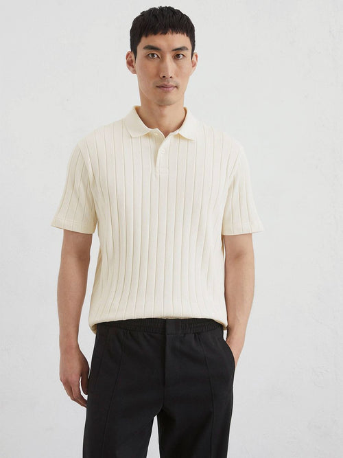 Marc o'polo knitted poloshirt ribstructuur off white | Regular-fit