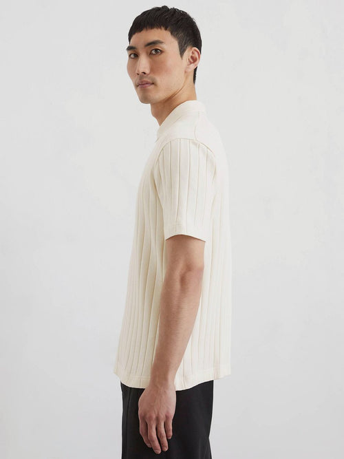 Marc o'polo knitted poloshirt ribstructuur off white | Regular-fit