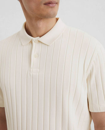 Marc o'polo knitted poloshirt ribstructuur off white | Regular-fit