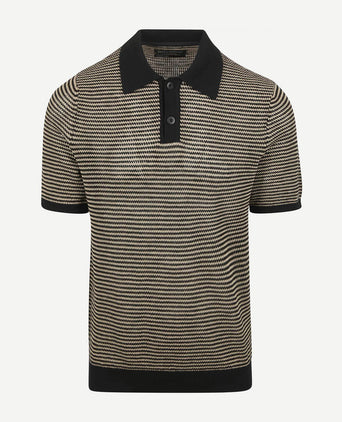 Knitted poloshirt strepen zwart beige