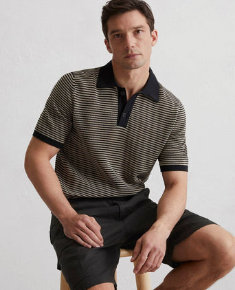 Knitted poloshirt strepen zwart beige