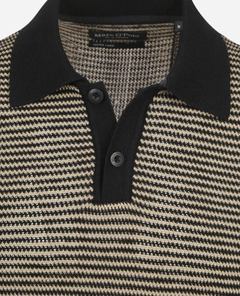 Knitted poloshirt strepen zwart beige