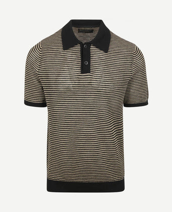 Knitted poloshirt strepen zwart beige