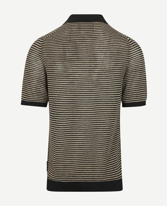 Knitted poloshirt strepen zwart beige
