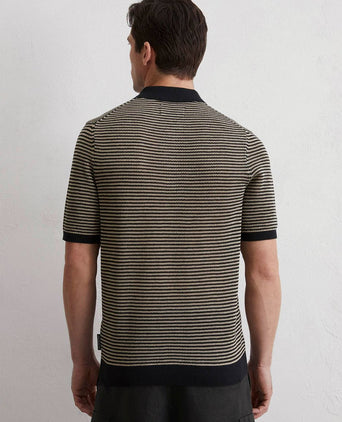 Knitted poloshirt strepen zwart beige